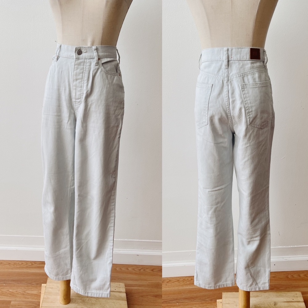 BDG Slim Straight Button Fly Railroad Striped Light Cotton Jeans Blue White 27